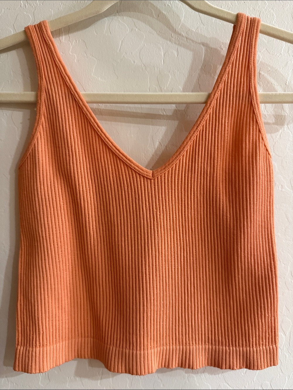 Free People Ribbed V-Neck Tank Top - Peach Orange
